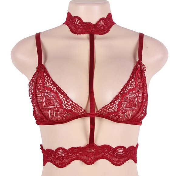Red Lace Choker Bra Lingerie NWT - Picture 6 of 8